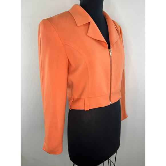 VINTAGE BANU Paris Orange Long Sleeve Oversize Collar Zip Front Jacket Size 10 - Picture 2 of 8